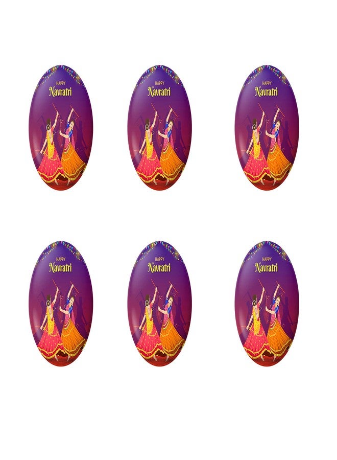 Hubops Navratri badge Round Pin Button Badge for Navratri Celebration garba dandiya Other Events Navratri Badge (44mm Pack of 6) - Image 1